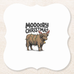 Moooory Kerstmis Hooglandrund Vintage Gravure T Kartonnen Onderzetters