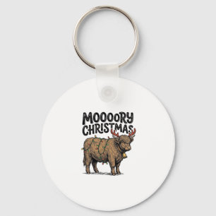 Moooory Kerstmis Hooglandrund Vintage Gravure T Sleutelhanger