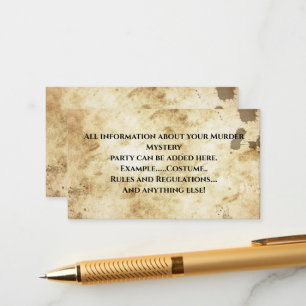 Moord Mysterie Verjaardag Informatiekaartje