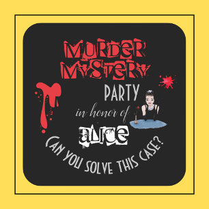 Moord Mysterie Verjaardagsfeest Zwart Elegant Vierkante Sticker