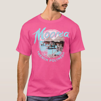 Moorea Bungalow over water Frans Polynesië Vintag T-shirt