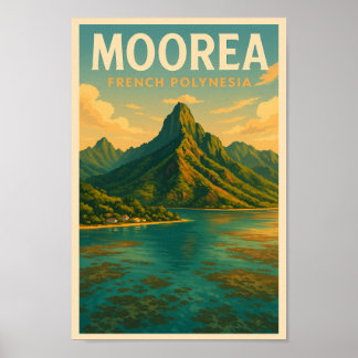 Moorea Frans Polynesië Vintage Travel Poster