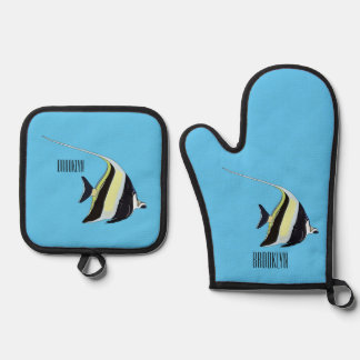 Moorish idol fish cartoon illustration ovenwant & pannenlap set