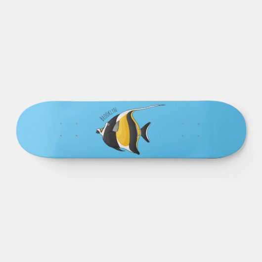 Moorish idol fish cartoon illustration skateboard (Horizontaal)
