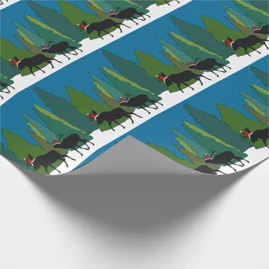 Moose and Elk in Santa Hats Wrapping Paper Cadeaupapier (Hoek)