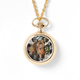 Moose and Green Branches Wildlife watch Horloge