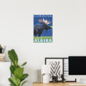 Moose at Night - Cordova, Alaska Poster (Thuiskantoor)