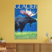Moose at Night - Glacier National Park, MT Canvas Afdruk (Insitu (Woonkamer))
