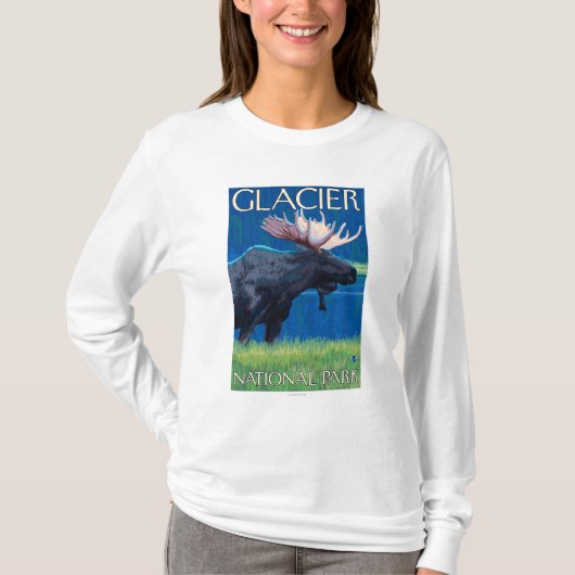 Moose at Night - Glacier National Park, MT T-shirt (Voorkant)