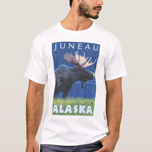 Moose at Night - Juneau, Alaska T-shirt (Voorkant)