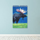 Moose at Night - Yellowstone National Park Canvas Afdruk (Insitu (Houten vloer))