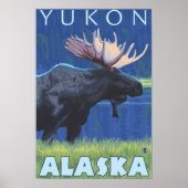 Moose at Night - Yukon, Alaska Poster (Voorkant)