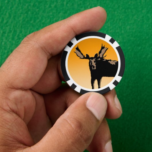 Moose at Sunset - Original Wildlife Art Poker Chips (Hand)
