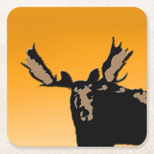 Moose at Sunset - Original Wildlife Art Vierkante Kartonnen Onderzetter