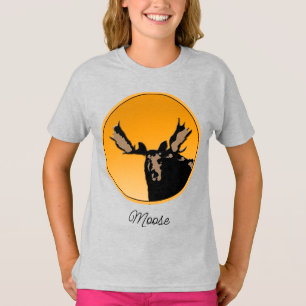 Moose au coucher du soleil - T-shirt d'art fauniqu