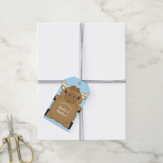 Moose Baby shower Blue Boy Cadeaulabel (Met Touw)