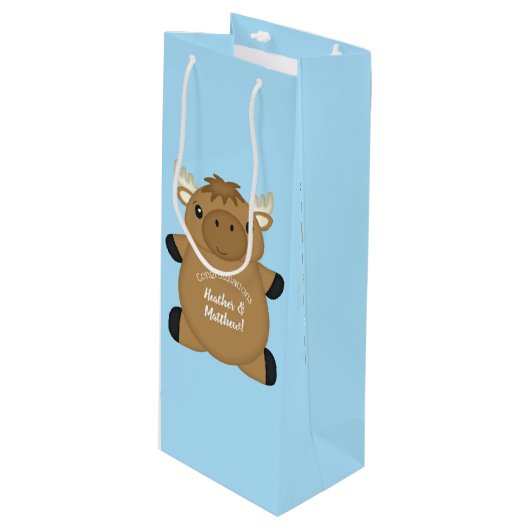 Moose Baby shower Blue Boy Wijn Cadeautas (Voorkant Gekanteld)