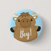 Moose Baby shower Blue Ronde Button 3,2 Cm (Voorkant)