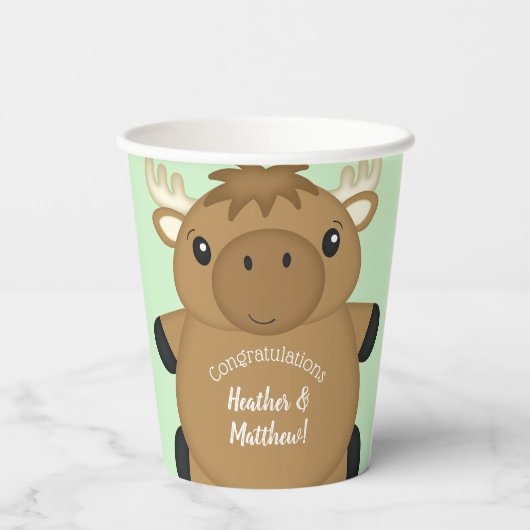 Moose Baby shower Green Papieren Bekers (Achterkant)