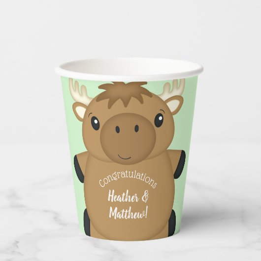 Moose Baby shower Green Papieren Bekers (Voorkant)