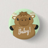 Moose Baby shower Green Ronde Button 3,2 Cm (Voorkant)