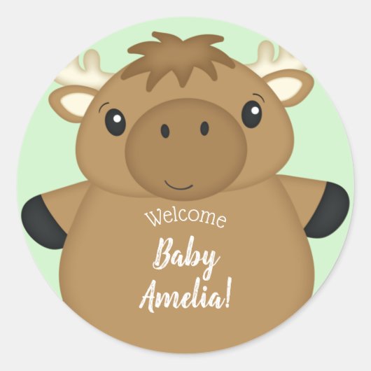 Moose Baby shower Ronde Sticker (Voorkant)
