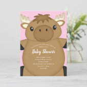 Moose Baby shower Roze Kaart (Staand voorkant)