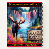 Moose bij een levendige waterval en meer notitieboek (Achterkant)