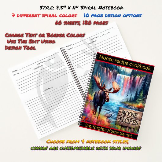 Moose bij een levendige waterval en meer notitieboek