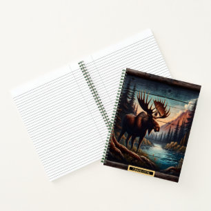 Moose bij een rustige bergstroom notitieboek