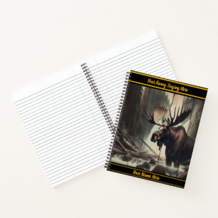 Moose bij een rustige bosstroom notitieboek