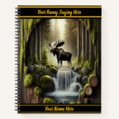 Moose bij een rustige waterval in het bos notitieboek (Voorkant)