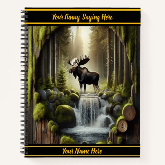 Moose bij een rustige waterval in het bos notitieboek (Voorkant)