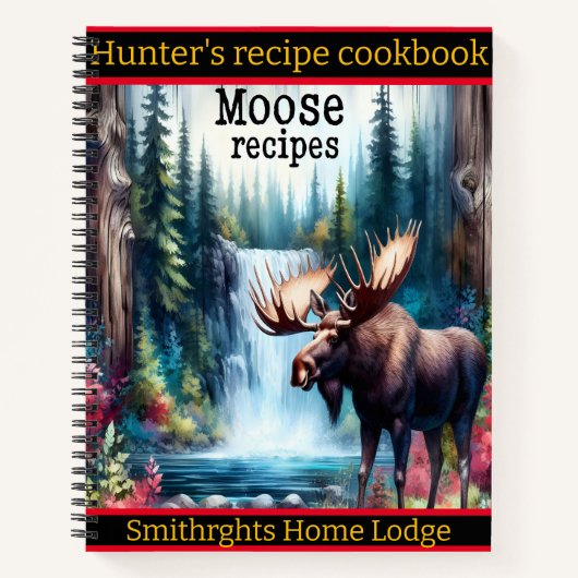 Moose bij een serene waterval en bomen notitieboek (Voorkant)
