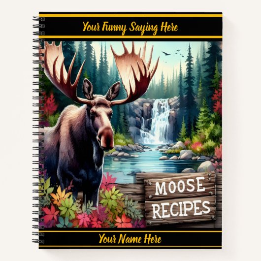 Moose bij een waterval en levendige bomen notitieboek (Voorkant)