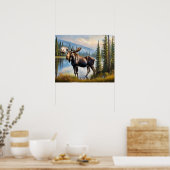 Moose bij Lake 2 Poster (Keuken)