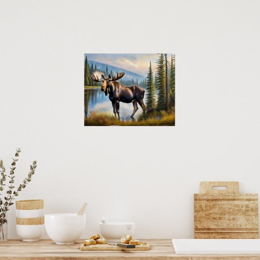 Moose bij Lake 2 Poster (Keuken)