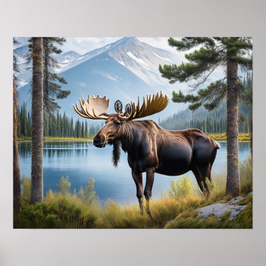 Moose bij Lake 4 Poster (Voorkant)