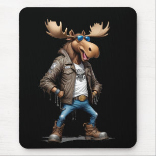 Moose Biker Rebel in Leather Jacket Cool Style Art Muismat