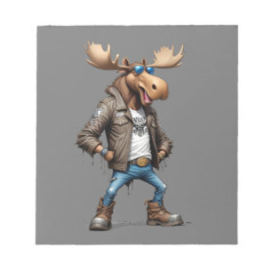 Moose Biker Rebel in Leather Jacket Cool Style Art Notitieblok