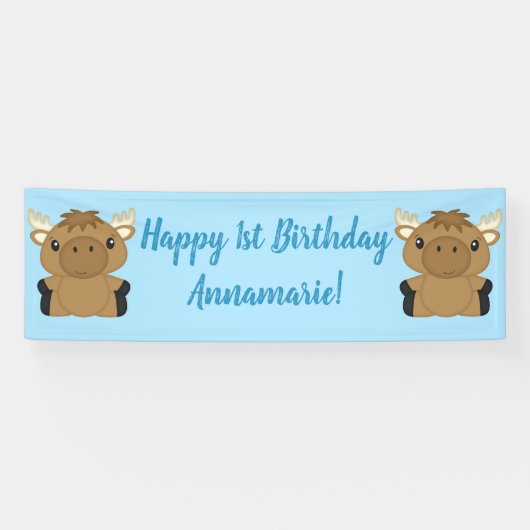 Moose Birthday Party Blue Spandoek (Horizontaal)