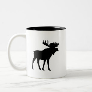 Moose Black Silhouette Mountain Living Tweekleurige Koffiemok