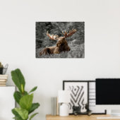 Moose Black White Photo Monochromatische Rustic Poster (Thuiskantoor)