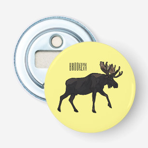 Moose cartoon illustratie button flesopener