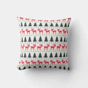 Moose & Christmas Pine Bomen Rustiek Land Chic Kussen