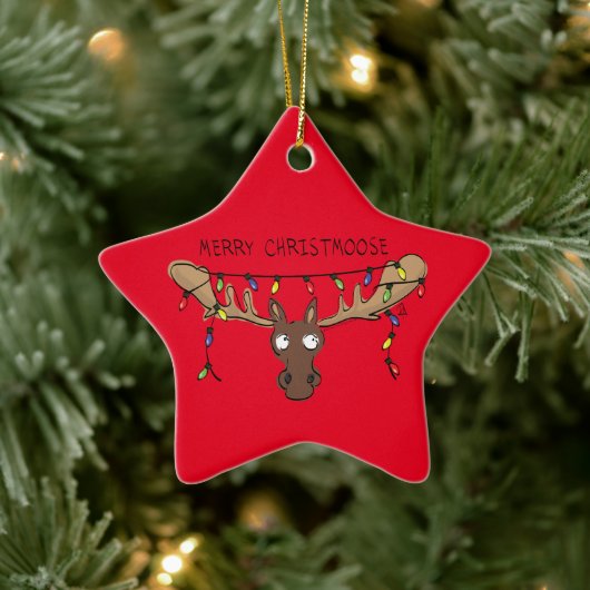 Moose Cute Funny Kerstmis Keramisch Ornament (Boom)