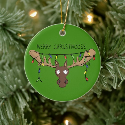 Moose Cute Funny Kerstmis Keramisch Ornament (Boom)