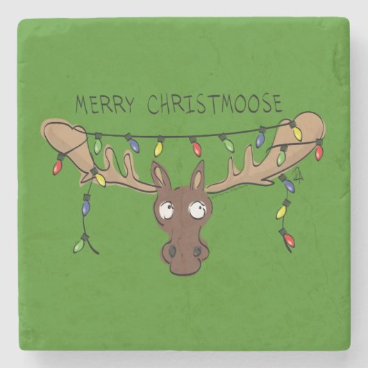 Moose Cute Funny Kerstmis Stenen Onderzetter (Voorkant)