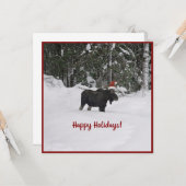 Moose dans un chapeau de Santa Casa carte de vacan (Devant/Arrière en situation)