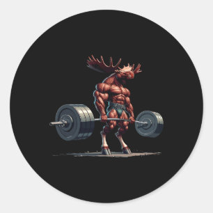 Moose Deadlifting Gym Humor Gewichtheffen Fitness Ronde Sticker